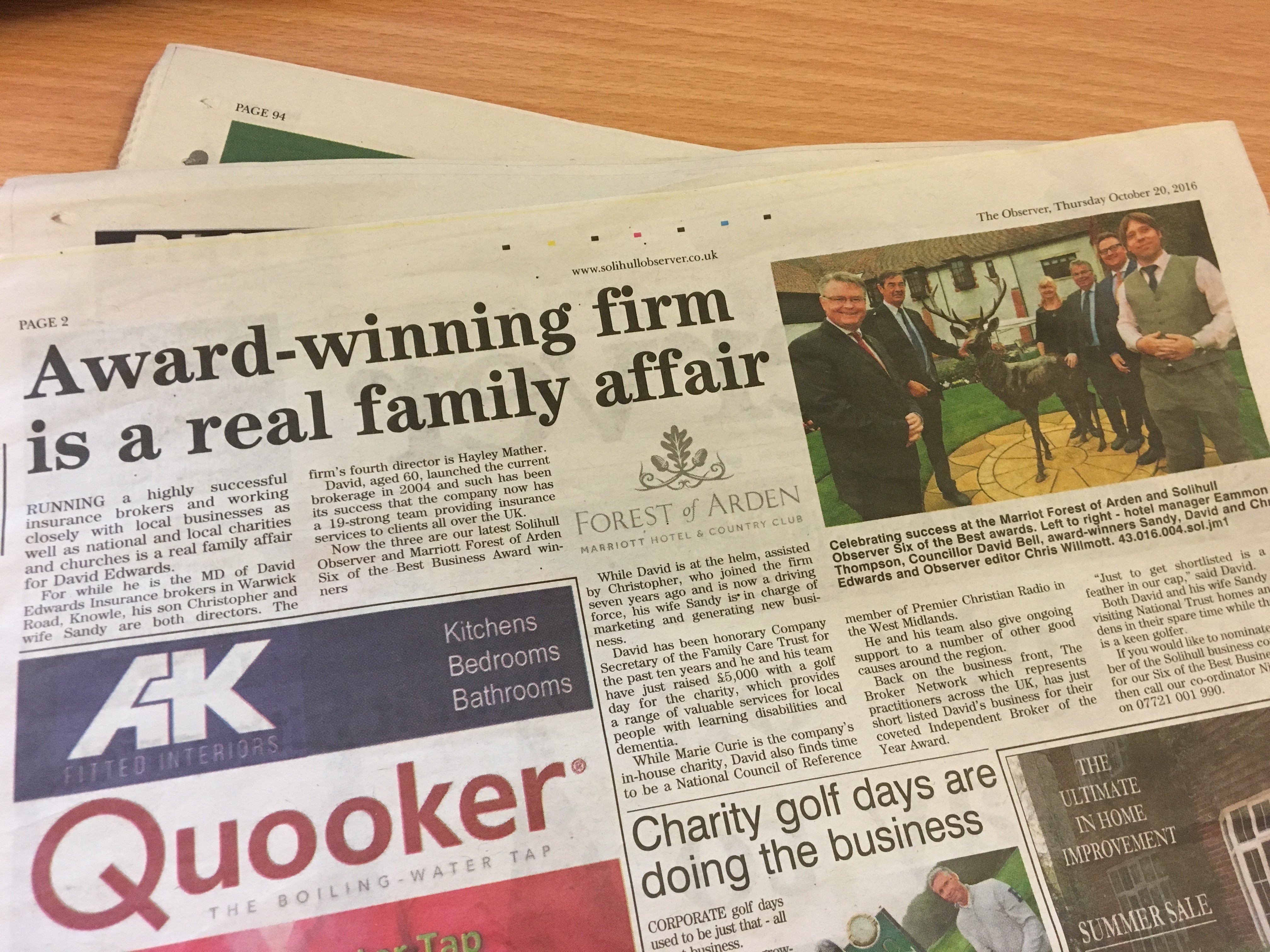 Edwards Insurance in Solihull Observer Newspaper